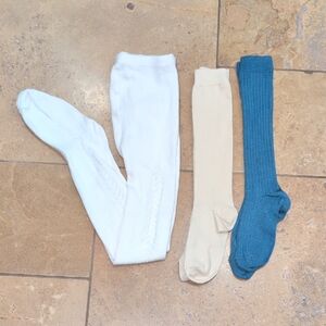 Condor girl socks and tights. White, linen and blue. Size 8.